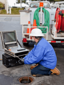 plumber performing hydro jetting